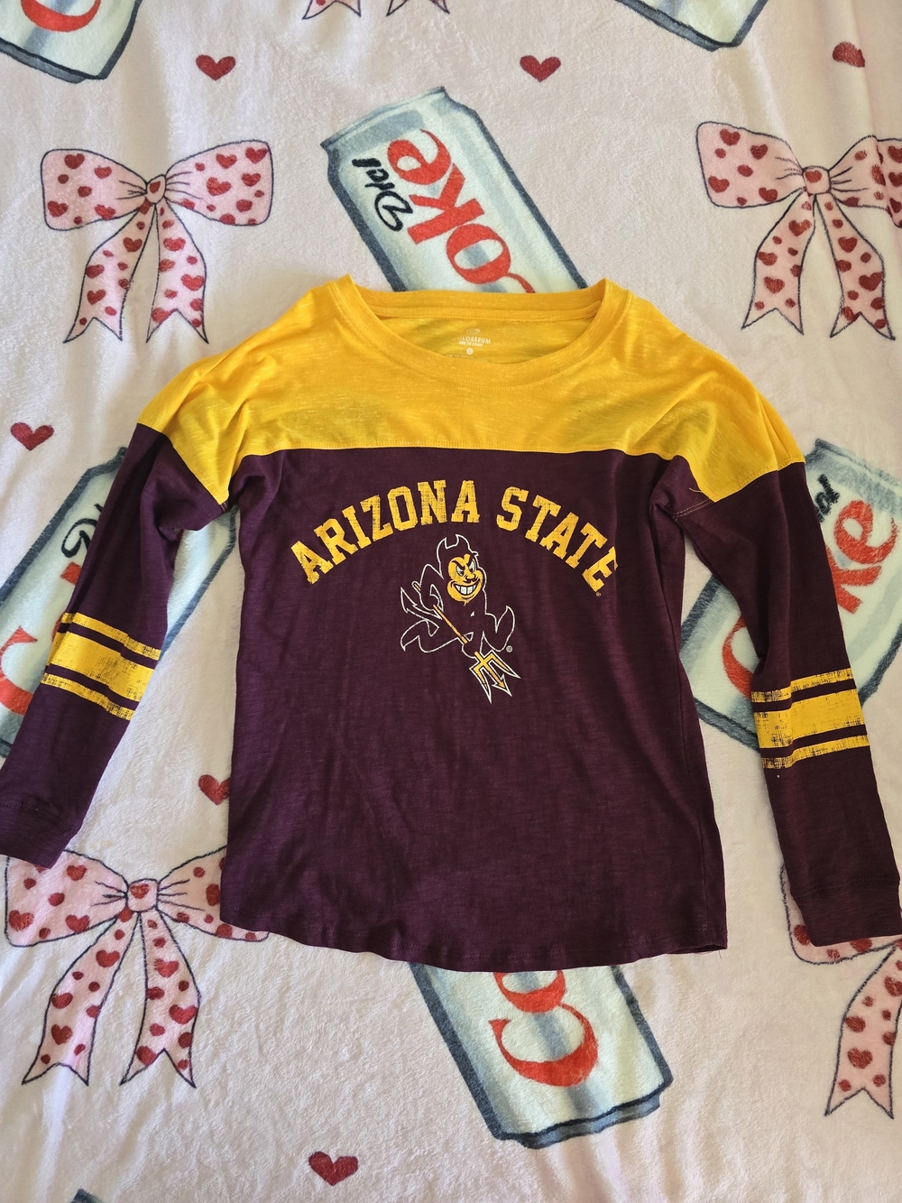 Arizona State Long Sleeve Colorblock Tee - Maroon & Yellow